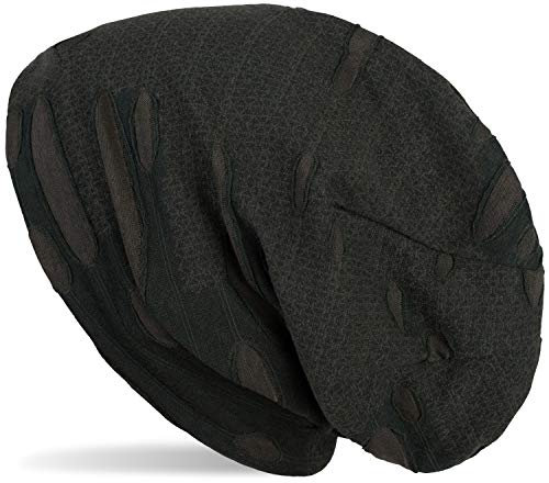 styleBREAKER Beanie Mütze im Destroyed Vintage Used Look, Slouch Longbeanie, Unisex 04024036, Farbe:Dunkeloliv