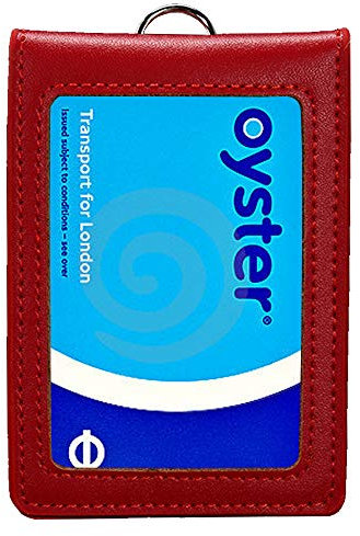 Hibate Genuine Leather Oyster Card Holder Bus Travel Pass Holders - Red