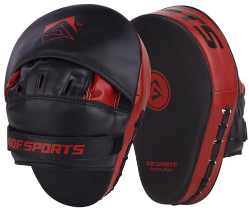 AQF Pratzen Boxen Rex Leder Handpratzen, Boxpads, Kampfsport Self Defense Trainerpratzen Schlagpolster, Haken & Stoß Handschuhe Focus Pads Kickboxen, Taekwondo, Muay Thai Training (Rot)