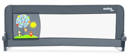 Asalvo Bettgitter 2-in-1, 150 cm, für Kinder, aufklappbar mit verstellbaren Riemen, geeignet für Kinderbett, einfache Installation und einfache Reinigung, sicherer und stabiler Schutz, Tiere