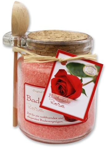Florex Badesalz Rose mit Schafmilch im dekorativen Glas mit Holzlöffel 300 g