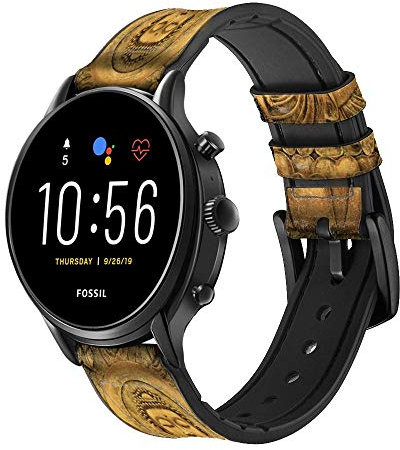 Buddha Bas Relief Art Graphic Printed Cinturino in pelle Smartwatch per Fossil Womens Gen 5E, Womens Gen 4, Hybrid Smartwatch HR Charter taglia (18mm)