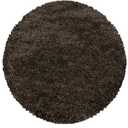HomebyHome Shaggy Teppich Wohnzimmer 80 cm Rund - 50 mm Florhöhe Hochflor Wohnzimmerteppich Braun Extra Weich und Flauschig - Langflor Teppiche für Schlafzimmer, Küche, Flur - Carpet, Halı, Kilim