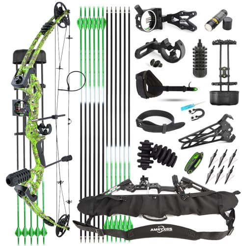 Compoundbogenset 30-55lbs Einstellbare Jagd Compound Bogen und Pfeile Set für Erwachsene und Anfänger Outdoor-Schießen Bogenschießen Set LH/RH (Rechte Hand, Grün)