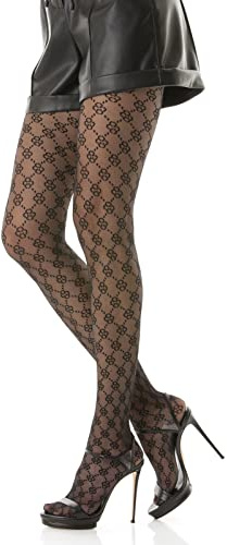 Gi&Gi Medias de mujer con estampado de rombos florales con pies invisibles 40 denier Made in Italy N.1594