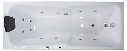 Basera® Classic Indoor Whirlpool Badewanne Bali mit 12 Massagedüsen, LED-Ambiente, Touchpanel, Bluetooth und Radio (190 x 75 x 62 cm)