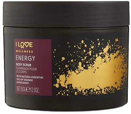 I Love Wellness ENERGY Body Scrub, With Natural Essential Oils of Orange & Bergamot, Gently Exfoliates Skin, Unclogs Pores & Removes Impurities, Vegan-Friendly - 350g