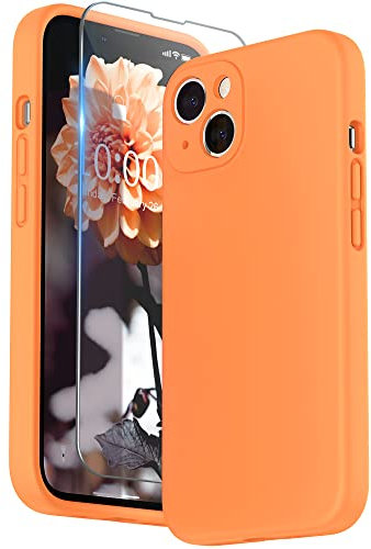 SURPHY Compatible with iPhone 13 Case with Screen Protector, Liquid Silicone Protection for Each Lens Shockproof Thickened Rubber Cover for iPhone 13 6.1 inch 2021, Marigold Orange