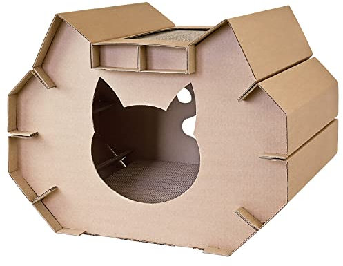 Petigi Auswahl Katzenhaus Katzenburg Katzenhöhle Katzenturm Katzennest Kratzmatte Haus aus Pappe Kartonhaus mit Kratzpappe Kratzbrett Katzenmöbel, Modell:Katzenhöhle 01