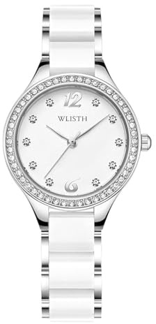 FANMIS Montre élégante en céramique blanche avec strass pour femme, Argenté, Classique