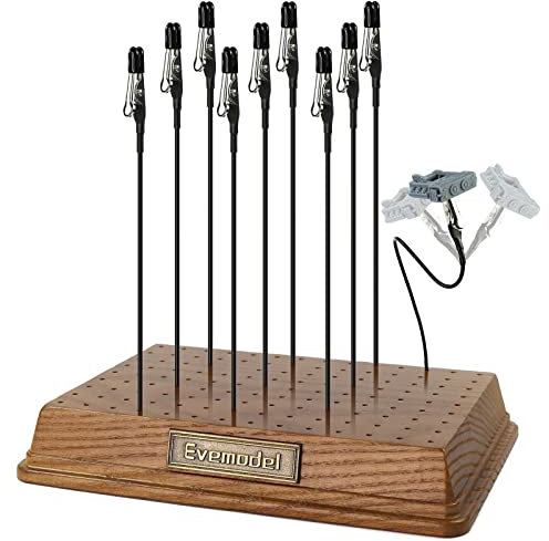 Evemodel 1 Set Holz Lackierständer mit Farbe 10Stk. Clips Modellbau Malerei Standfuß Modellierung zum Basteln und Dekorieren (kleine Basis & Aluminium-Clips)