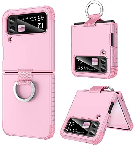 BENTOBEN for Samsung Galaxy Z Flip 3 Case, Z Flip 3 5G Case with Ring, Heavy Duty 2 in 1 Soft Silicone Hard PC Full Body Rugged Shockproof Protection Cover for Samsung Z Flip 3, Pink