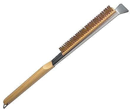 SupMaka Pizza Oven Brush, 22” Pizza Stone Cleaning Brush - Copper Wire Pizza Brush with Wooden Handle and Stainless Steel Scraper, Pizza Oven Accessories for Outdoor Pizza Grill Cleaning