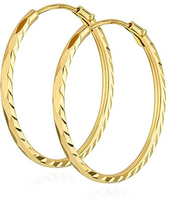 NKlaus Paar 16mm Creolen 333 Gelbgold 8 Karat Ohrringe 1,1mm breites Damen Ohrschmuck 14801