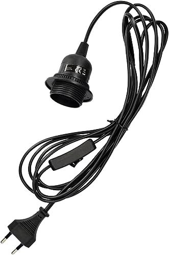R&R SHOP – Portalampada E27 con Interruttore e spina EU (2M, Nero)
