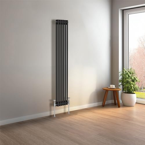 NRG 1500 x 290mm Black Vertical Traditional Column Cast Iron Style Radiator Central Heating Radiator Perfect for Bathrooms, Kitchen, Living Room Double Panel