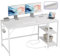 JOISCOPE Ergonomischer Home-Office Schreibtisch mit USB & Type-C Anschluss, 140x60 cm, Weiß Optik, Multifunktionaler Computertisch für Gaming und Studium, mit Regal