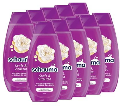 Schauma Schwarzkopf Aufbau-Shampoo Kraft & Vitalität (10x 400 ml), Haarshampoo kräftigt die Haarstruktur, Aufbau-Shampoo für feines oder schwaches Haar, mit Baobab-Öl & Biotin
