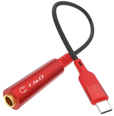 J&D 6,35mm TRS Weiblich auf USB C Stereo-Audio-Adapterkabel mit Nylongeflecht für Verstärker, Mischpulte, Heimkinos, 6,35mm Kopfhörer, Kompatibel mit iPhone 15/16 Serie, 0,3 M, Rot