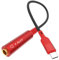 J&D 6.35mm TRS Female to USB C Stereo Audio Adapter Cable with Nylon Braiding for Amplifiers, Mixers, Home Theaters, 6.35mm Headphones, Compatible with iPhone 15/16 Series, 30 cm, Red