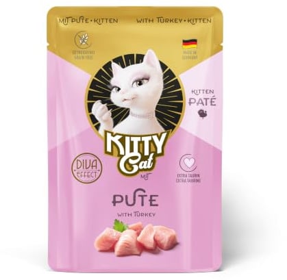 KITTY Cat Paté Pute Kitten, 6 x 85 g, Nassfutter für junge Katzen, getreidefreies Katzenfutter mit Taurin, Lachsöl und Grünlippmuschel, Alleinfuttermittel mit hohem Fleischanteil, Made in Germany