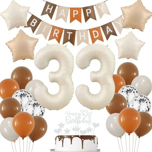 Boho 33. Luftballon Beige, Deko 33. Geburtstag Frau, Luftballon 33 Jahre Creme, Deko 33 Jahre Frauen Mann Ballon, Braun 33 Geburtstag, 33 Jahr Geburtstagdeko Beige Nude