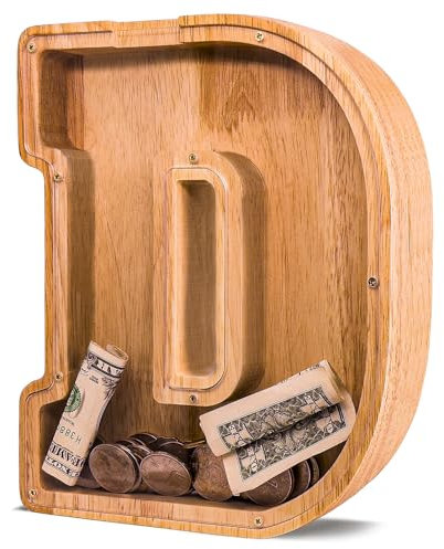 JOOMLAFLY Wooden Letter Piggy Bank for Kids Personalized Initial Coin Bank Wood Kids Money Bank