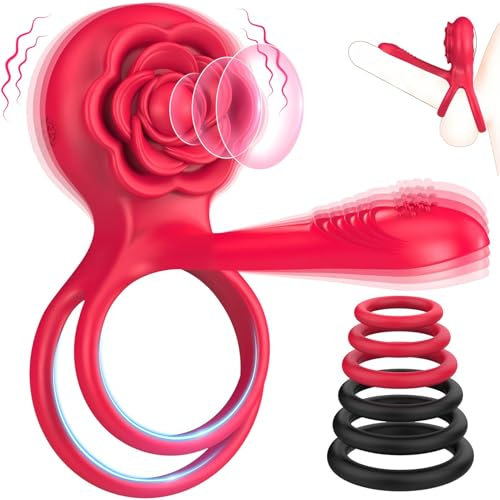Vibrating Cock Ring Sex Toys - 3 in 1 Male Vibrator Couples Sex Toys with 6 Extra Penis Rings, Couples Vibrator Silicone Penis Ring for Male Erection Penis Vibrators Adult Toys with 10 Strong Modes