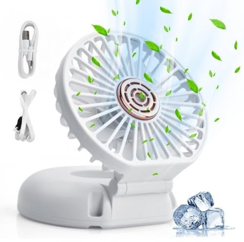 Fangehong Mini Ventilador Portátil de Mano Usb Recargable, Plegable Ventilador de Escritorio Recargable 3 Velocidades, Ventilador de Bolsillo Pequeño para Hogar Oficina Aire Libre Viajes (Blanco)