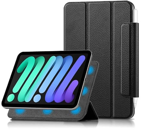 SSLQYLEE Cowhide Case for iPad Mini 6 Cover Genuine Leather Ultra Thin Smart Magnetic Cases for New iPad Mini6 2021 Tablet Shell Auto Up (Color : Black, Size : iPad Mini 6)