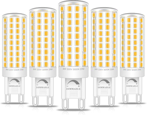 XIMNCHNI G9 LED Lampe Dimmbar 9W Warmweiß 3000K, Ersetzt 65W-75W Halogenlampe, Kein Flimmern, 360° Abstrahlwinkel, AC 220-240V, 5 Stück