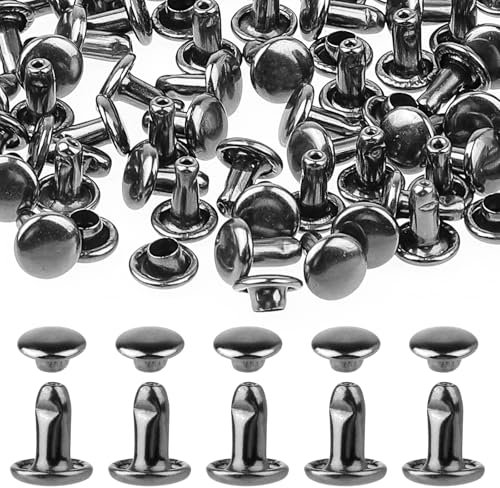 200 juegos de remaches para trabajos de cuero de 6 mm con doble punta de punta tubular de metal de acero inoxidable remaches redondos para ropa, collares de mascotas, botas, bolsos, cinturones,