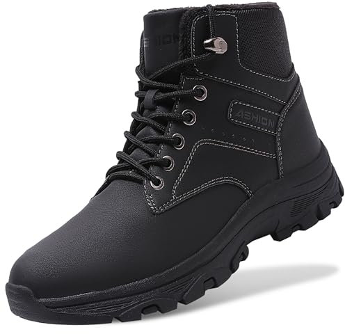Littleplum Herren Winterschuhe Trekking Outdoor Boots Wanderstiefel Warm Gefüttert Schneestiefel Winter Laufschuhe rutschfeste,ALL Schwarz,43 EU