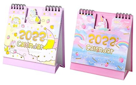 Parliky 2 Stück 2022 Einhorn-Kalender Einhorn Tischkalender Dekorationskalender aus Papier Schreibtischkalender tischkalender basteln Desktop-Kalender 2022 Tischkalender aus Papier