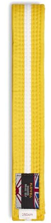 Playwell Martial Arts Baumwollgürtel mit weißen Streifen – (Karate, Judo Taekwondo), Gelber Gürtel mit weißen Streifen, 250cm