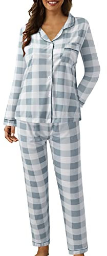 Pigiami Donna Cotone Invernale Pigiama Aperto Davanti Caldo Lungo Pigiami 2 Pezzi Con Bottoni Leggero Set Pigiama Manica Lunga Elegante Offerta Pigiama Da Notte Curvy Casual Da Casa Confortevole