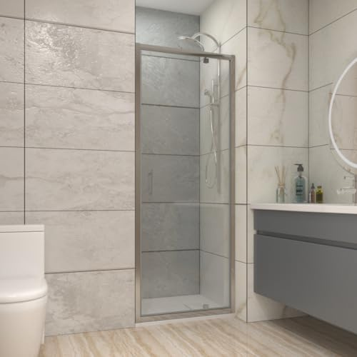 NRG 760mm Chrome Bathroom Pivot Shower Door Cubicle Enclosures | Wet Room, Shower Enclosures, 6mm Safety Tempered Glass, Shower Room, Space Saving, Wet Room, Easy to Clean