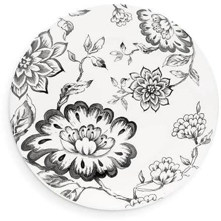 Wade WA967022BLK Botanical Night Side Plate with Black Floral Design, Crafted from Earthenware, Made in Stoke-on-Trent, 22.75cm, Black