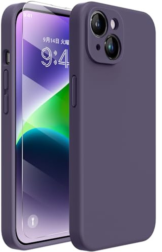 Miracase Designed for iPhone 14 Case, [Upgraded Wrap-around lens Protection], with 1 Pack Screen Protector, Full-body Cover Shockproof Liquid Silicone Case, 6.1 Inch (Deep Purple)