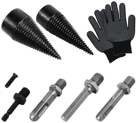 Premium Brennholzspaltbohrer Set 42mm & 32mm, Hochwertiger Kohlenstoffstahl, Inkl Griffe & Fäustlinge, Kompatibel Mit Den Meisten Holzspalter Bohrer
