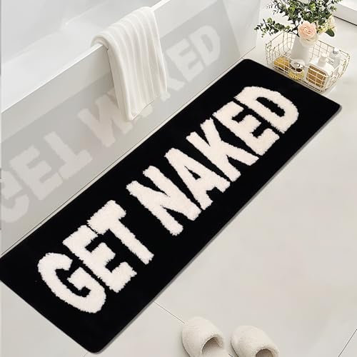 Firecos Get Naked Badematte Fußmatte rutschfeste Türmatte Fussmatte Microfiber Badezimmermatte Badewanne Duschteppich Badteppich für Badezimmerdekoration (Schwarz Weiß, 50x150cm)