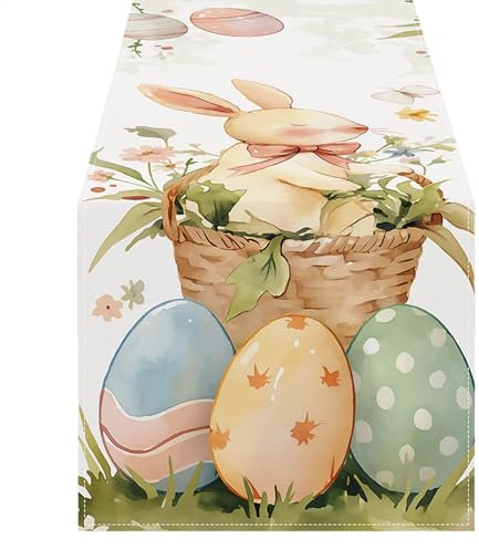 Genérico Christlicher Ostertisch, religiöses Kaninchen-Kreuz, Ostereier, Esstischdekoration für Zuhause, Party, 183 x 33 cm