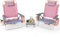 COSTWAY Strandstühle und Tisch Set, klappbare Campingstühle mit Verstellbarer Rückenlehne, Kopfstütze, Seitentaschen, Eisbeutel, Schultergurten & Armlehnen, Klappstühle leicht (Rosa)
