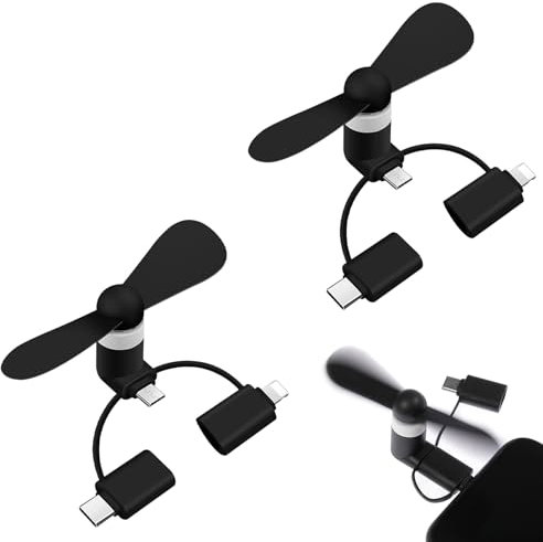 Ventole per Telefoni, Mini Ventilatore Portatile 3 in 1 USB per Casa, per Telefoni Android/USB di Tipo C, 2 Pezzi(Nero)