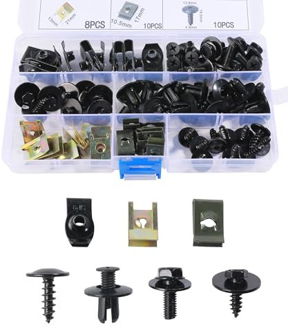 Flaconi 64PCS Vis D'aile De Carrosserie Clips De Fixation Voiture,Kit de Clip à Vis et Écrou pour Automobile,Garde-boue Boulons de Agrafes Carrosserie,Convient pour la Plupart des Modèles