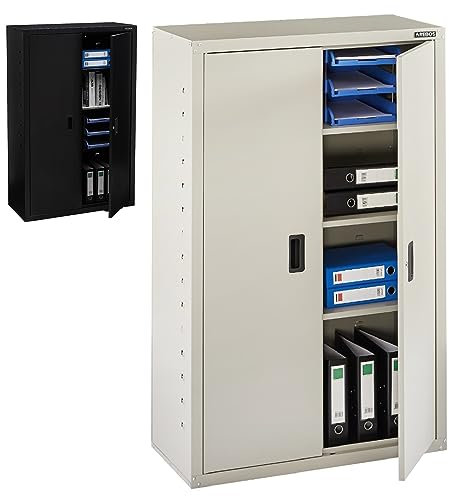 AREBOS Armoire à dossiers | Armoire de Bureau | 140 x 90 x 40 | 2 Portes | avec 3 étagères réglables en Hauteur | avec Serrure à Cylindre | Gris