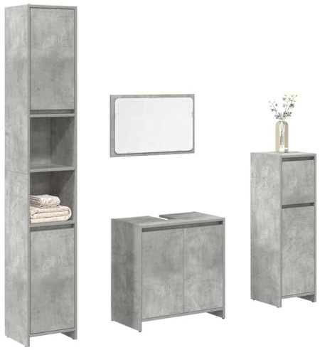 Iiaky 4-TLG. Badmöbel-Set Badezimmer MöBel Set Badinstallationen BadezimmermöBel Set Betongrau Holzwerkstoff // 3324849