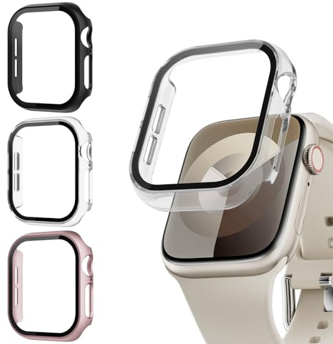 Lovmunia 3-Stück Hülle mit Schutzfolie für Apple Watch Series 10/11 42mm | Harte PC Schutzhülle, Kratzfest & Stoßfest Displayschutzfolie, Integriertes Gehärtetes Glas für iWatch 10/11 42 mm