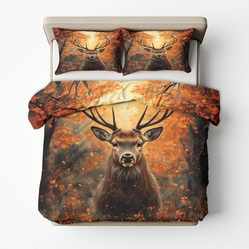 zcwl Hirsch Bettwäsche 155x220, Waldtiere Wendebettwäsche, Sommer Bettbezug Set 2 teilig, Weiche Kuschelige Mikrofaser Bettwäsche-Sets, Deckenbezug und 1 Kissenbezug 80x80 mit Reißverschluss