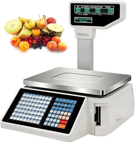 AityBuy Waagen zum Drucken von Etiketten, Digitale Barcode-Waagen – Dual-Display Hinten vorne – für das Wiegen im Supermarkt/Einzelhandelsgeschäft/Lager,Machine